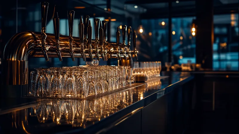 Tap handles and glassware on a polished bar, How to Start a Bar in North Dakota