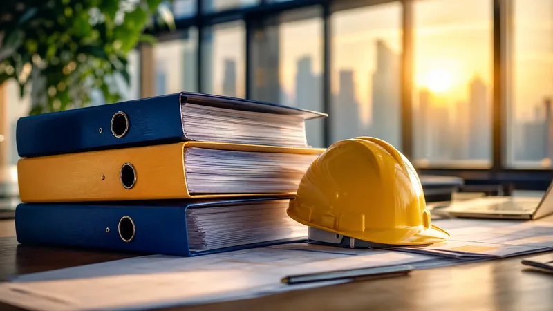 Payroll binders and a hard hat on a desk, North Dakota Hiring Guide