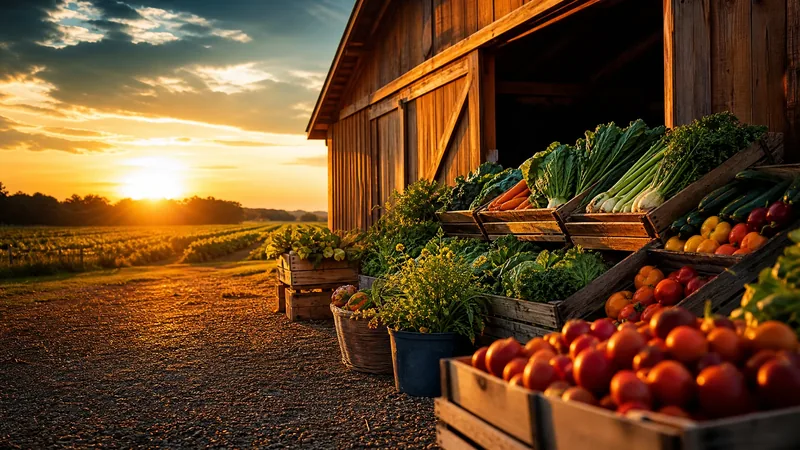 Farm stand with crates of produce beside a barn, How to Start an Agritourism Business in North Dakota