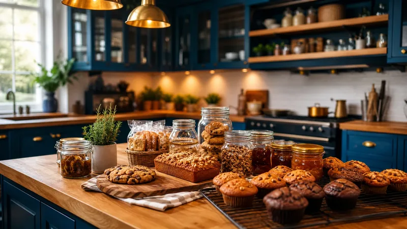 Home kitchen counter with jars and baked goods ready for market, How to Start a Cottage Food Business in North Dakota