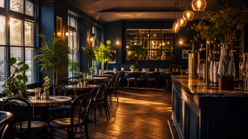 Warm cafe interior with bistro tables, How to Start a Restaurant in North Dakota
