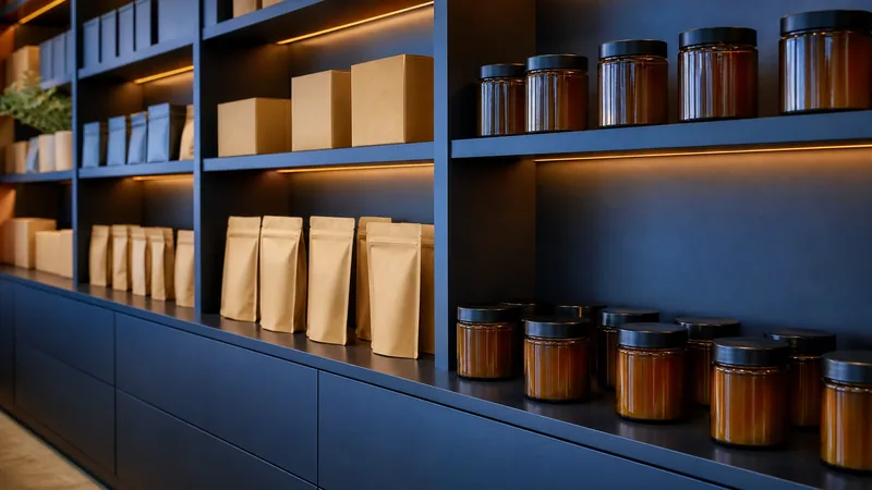 Minimal retail shelf of jars and pouches, How to Start a Hemp or CBD Business in North Dakota