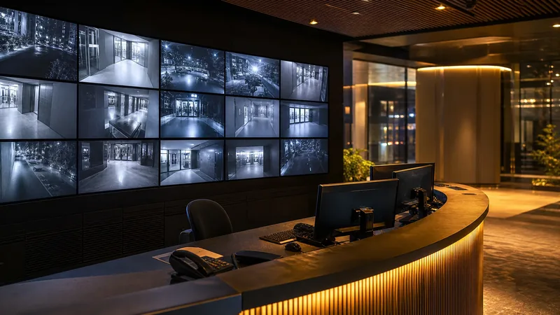 Security desk with a wall of camera monitors, How to Start a Security Guard or Private Investigator Business in North Dakota