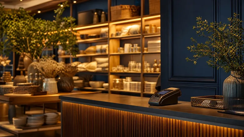 Shop counter with a card reader and shelves of homewares, How to Get a North Dakota Transient Merchant License