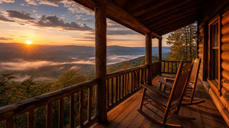 Log cabin porch with rocking chairs above misty hills at sunrise, How to Start a Bed and Breakfast in North Dakota