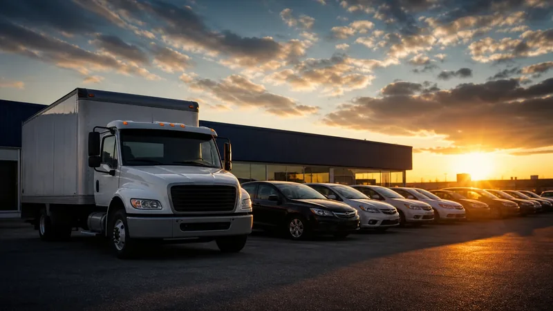 Box truck and cars outside a small auto lot, How to Start a Car Dealership in North Dakota